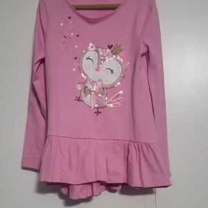 Isaac Mizrahi Pink Owl Sequin Long Sleeve Top